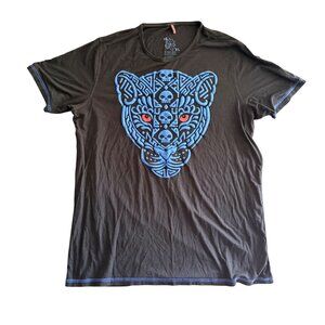 Ay Guey Black T-Shirt Blue Tribal Jaguar Design XL My Quest Viscose/Spandex
